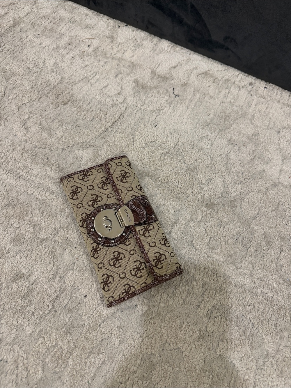 Guess Beige and Brown Logo Trifold Wallet